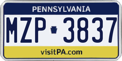 PA license plate MZP3837