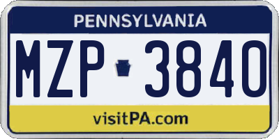 PA license plate MZP3840