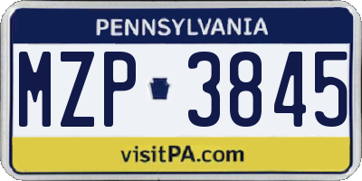 PA license plate MZP3845