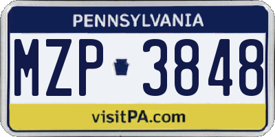 PA license plate MZP3848