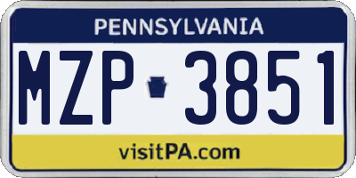 PA license plate MZP3851