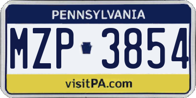 PA license plate MZP3854