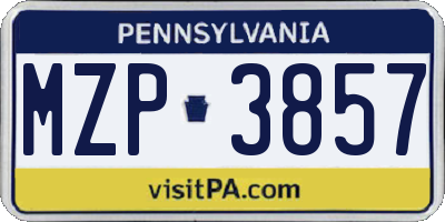 PA license plate MZP3857