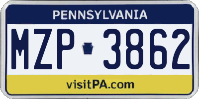 PA license plate MZP3862