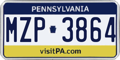 PA license plate MZP3864