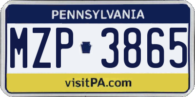 PA license plate MZP3865