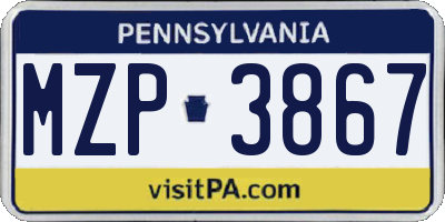 PA license plate MZP3867