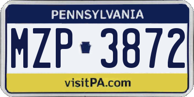 PA license plate MZP3872