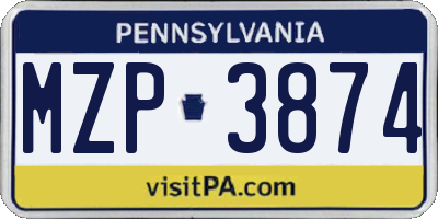 PA license plate MZP3874