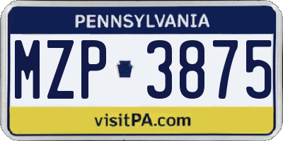 PA license plate MZP3875