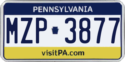 PA license plate MZP3877