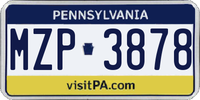 PA license plate MZP3878