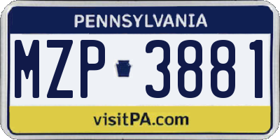 PA license plate MZP3881
