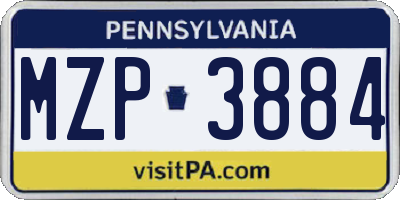 PA license plate MZP3884