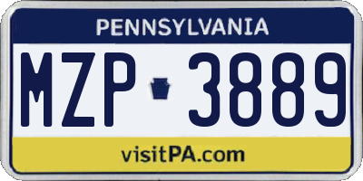 PA license plate MZP3889