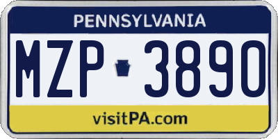 PA license plate MZP3890