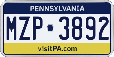 PA license plate MZP3892
