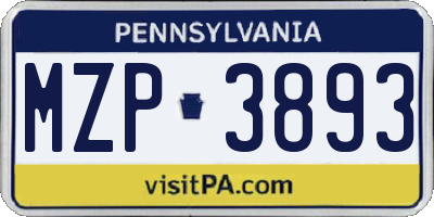 PA license plate MZP3893