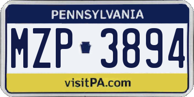 PA license plate MZP3894