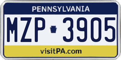 PA license plate MZP3905