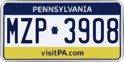 PA license plate MZP3908