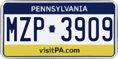 PA license plate MZP3909