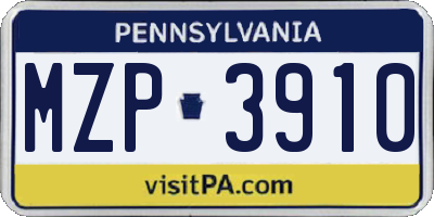 PA license plate MZP3910