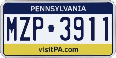 PA license plate MZP3911