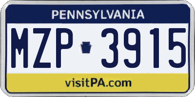 PA license plate MZP3915