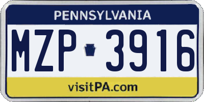 PA license plate MZP3916