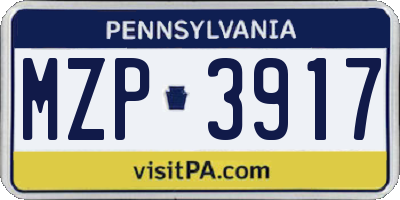 PA license plate MZP3917