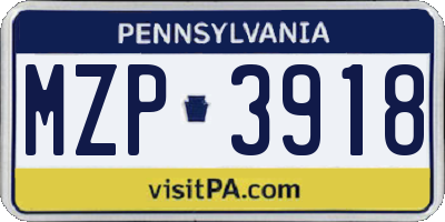 PA license plate MZP3918