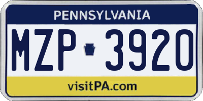 PA license plate MZP3920