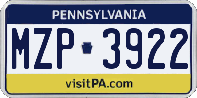 PA license plate MZP3922