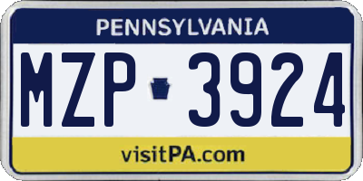 PA license plate MZP3924
