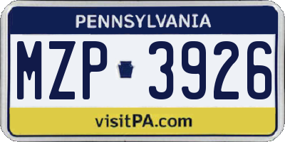 PA license plate MZP3926