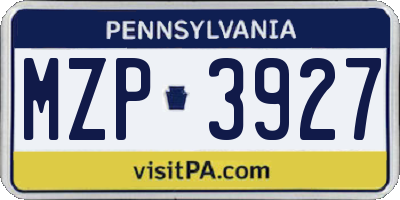PA license plate MZP3927