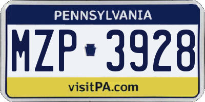 PA license plate MZP3928