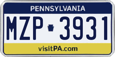 PA license plate MZP3931
