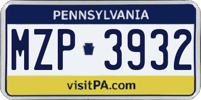 PA license plate MZP3932