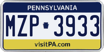 PA license plate MZP3933