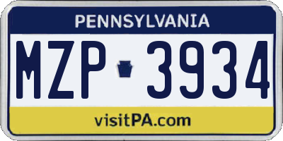 PA license plate MZP3934