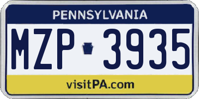 PA license plate MZP3935