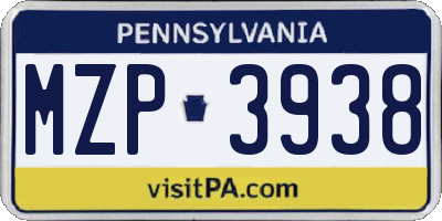 PA license plate MZP3938