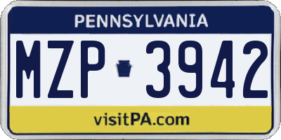 PA license plate MZP3942