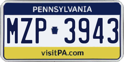 PA license plate MZP3943