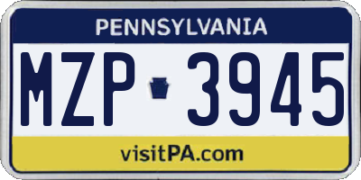 PA license plate MZP3945