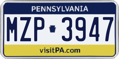 PA license plate MZP3947