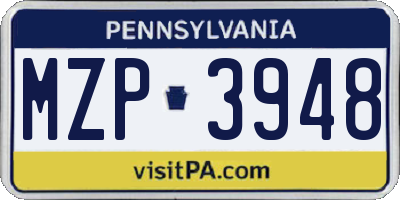 PA license plate MZP3948