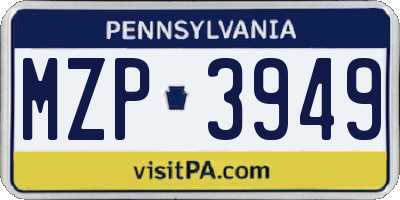 PA license plate MZP3949